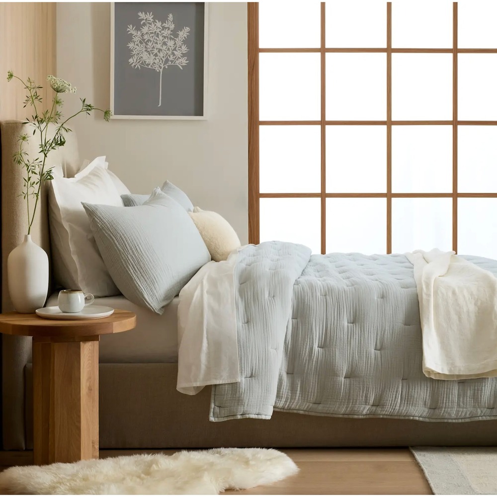 Quince Organic Airy Gauze Dream Quilt Set King/Cal King Mist Blue with Shams